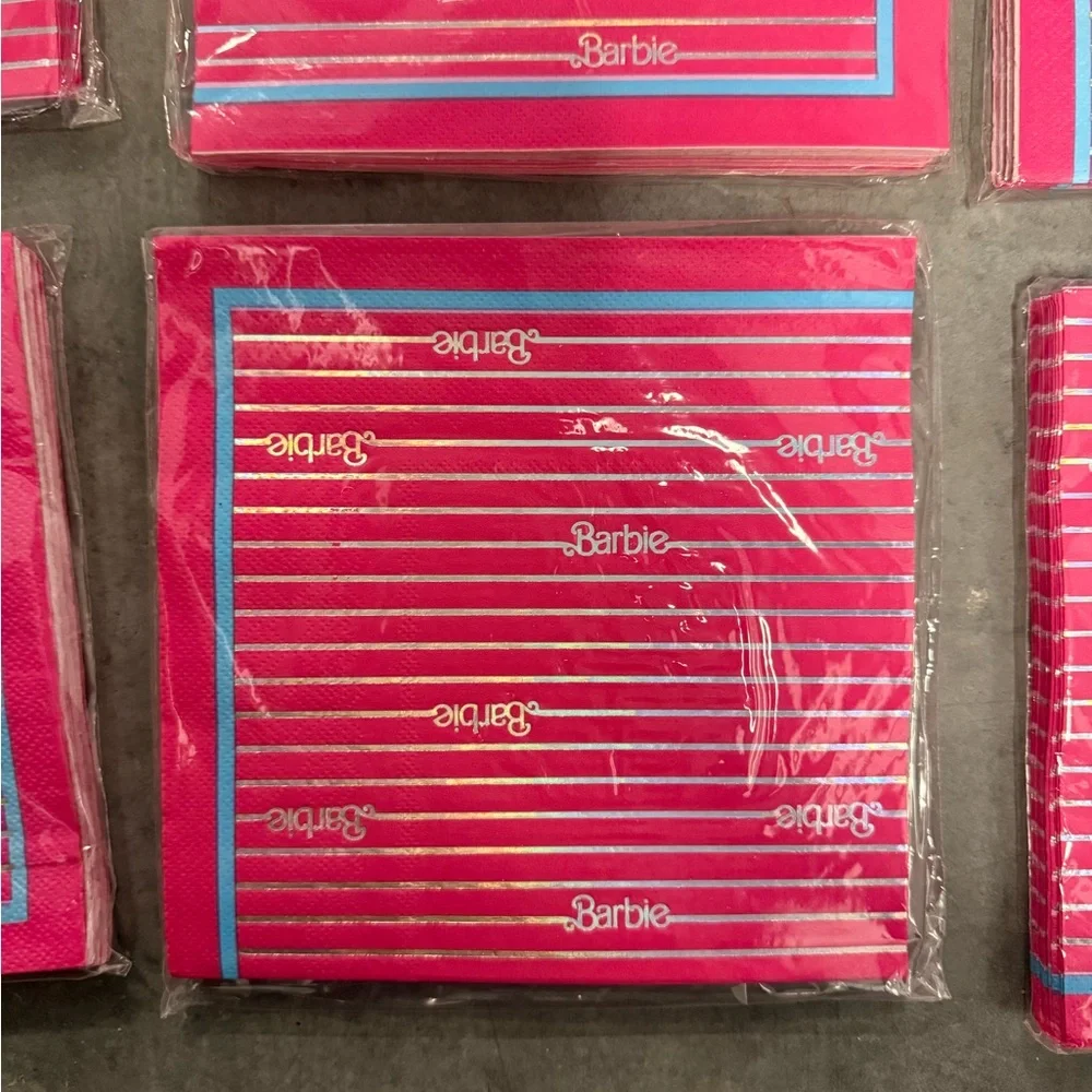 Hot Pink Striped Barbie 3 Ply Napkins 15 Sets of 16 in Each Set